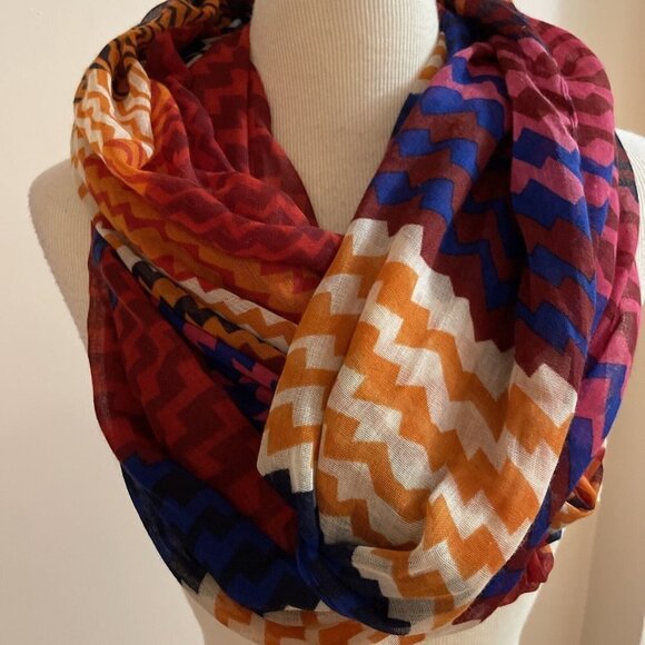 Sheer Infinity Scarf Geometric Print Design 38” x 76” Multicolor Lightweight MOD - Picture 2 of 8